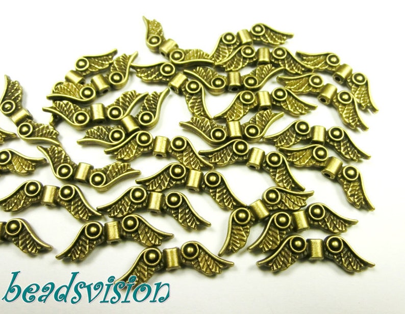 30 Angel Wings Spacer Wings 22mm Angel Color Bronze Metal Beads Lucky Charm Metal S462 image 1