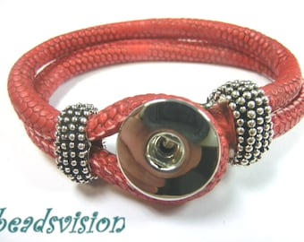 Bracelet red for snaps chunks faux leather button push button blank #29