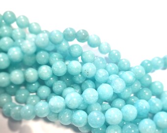 Perles boules rondes Jade 8 mm couleur amazonite 1 rang