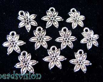 Flower pendant charms 10 / 40 pieces 13 x 12 mm color antique silver #S213