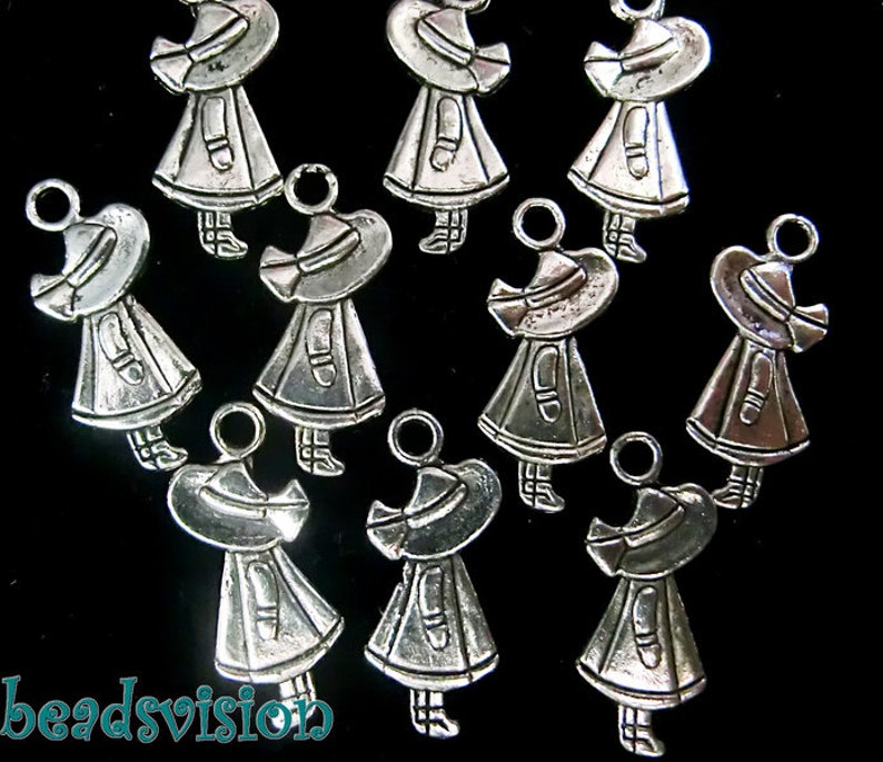 10 pendant girls charms color antique silver S095 image 2