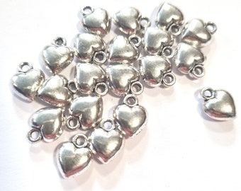 20 heart charms pendant color antique silver #S309