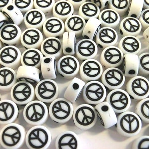 Smiley Beads Happy Beads 50-200 Pieces Peace Sign Peace weiß schw. #23