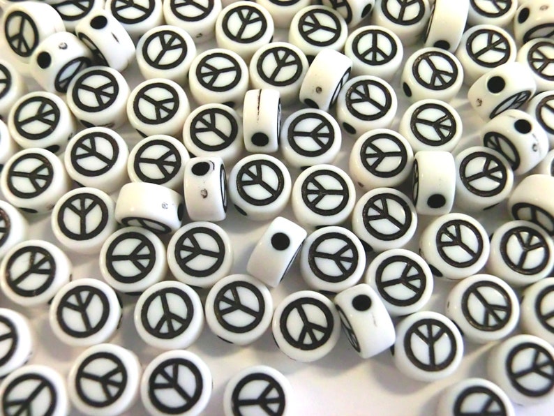 Smileyperlen Happy Perlen 50-200 Stück Peacezeichen Peace weiß schw. #23