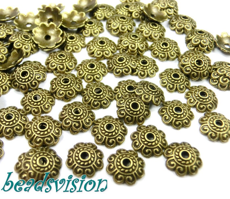 100 bead caps color bronze 8 mm spacer caps end caps S481 image 1