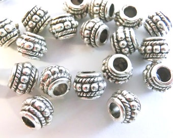 20 rondelles d'espacement 8 mm couleur argent antique grand trou module de perles perle métal #S160