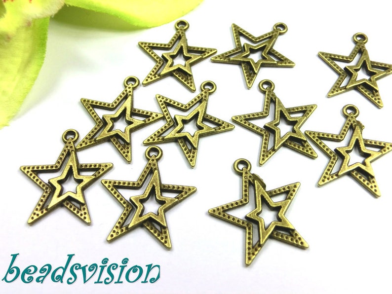 10 pendant charms star color bronze metal 20 x 22 mm S475 image 1