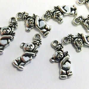 20 pendant bear charms color antique silver metal 19 x 10 mm teddy bear #S390