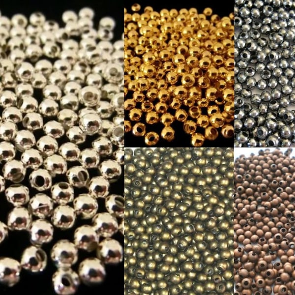 250 / 1000 perline metalliche distanziatrici circa 3 mm sfere perline rotonde scelta colore argento, nero grigio, rame accessori per gioielli