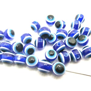 30 Evil Eye beads Nazar Boncuk beads 8 mm round blue resin