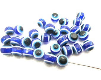 30 Evil Eye beads Nazar Boncuk beads 8 mm round blue resin