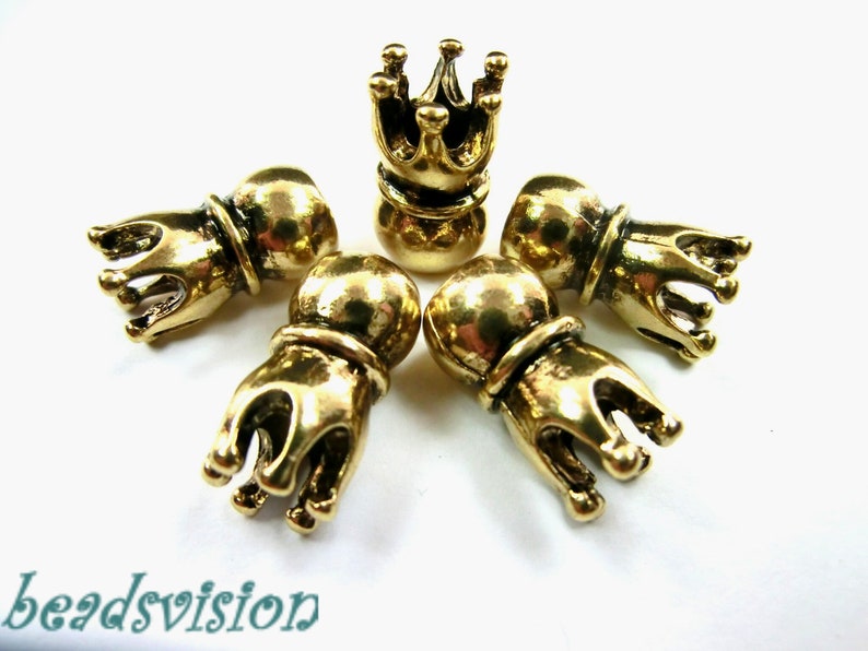 5 Pendant Charms Crown for Ribbons Color Gold Metal S593 image 1