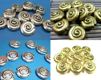 10 spacer snail metal beads 13 x 6 mm color choice antique silver, bronze, gold maritime metal