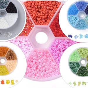 Perline rocailles 2/3/4 mm, scatola mix di perline di vetro colorate rotonde