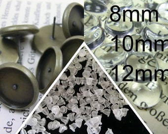 50 oorknopjes met 50 doorzichtige cabochons oorbellen kleur bronzen frames blanks combi craft set