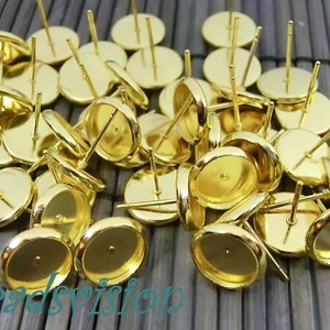 50 stud earrings for 8 mm cabochons color gold earrings blanks setting S409 image 2