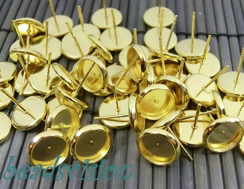 50 stud earrings for 8 mm cabochons color gold earrings blanks setting S409 image 2