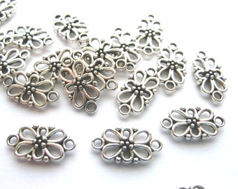 20 connectors for jewelry making flower color antique silver for ribbons #S225