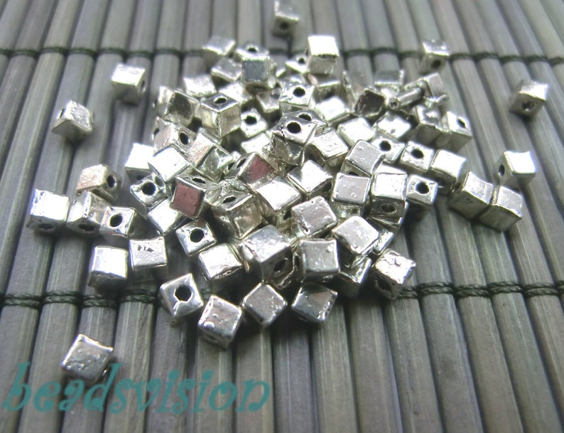 100 spacer cube metal beads intermediate beads 3 mm square color antique silver metal S598 image 1