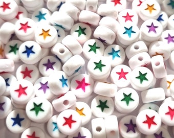 Star beads white round 7 mm colorful acrylic beads star #59