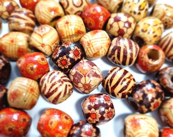 Perles en bois 17 mm Perles ethno en bois colorées