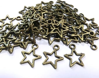 Star Charms 50 pièces couleur bronze 14 mm #S377