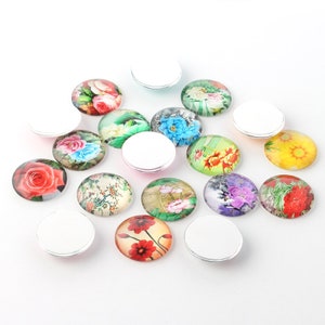 50 Glass Cabochons 12 mm Motif Flower Glass Cabochons Mix 101 image 2