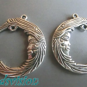 2 Pendant Charms Moon color antique silver #S302