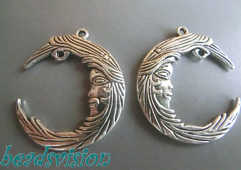 2 pendant charms moon color antique silver S302 image 1