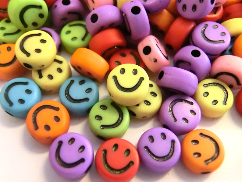 Smiley Beads Happy Beads 50-200 Pieces Peace Sign Mix bunt schwarz #17