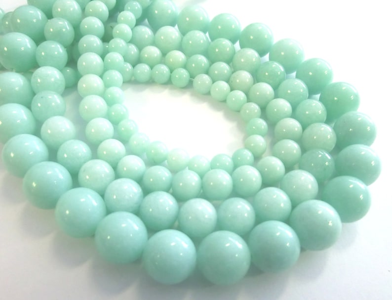 Perles rondes Jade 6 mm turquoise menthe perles 1 fil rond turquoise image 2