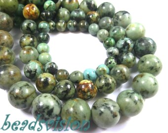 Turquoise africaine perles 6/8/10 mm rondes 1 fil