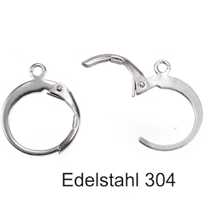 Klappbrisuren Edelstahl Brisuren Ohrhaken Farbe dunkel silber Rohling Ohrringe 14,5mm Creole #S036