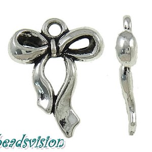 10 pendant charms bow color antique silver knot metal 22 x 17 mm S558 image 2