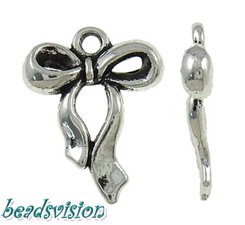 10 pendant charms bow color antique silver knot metal 22 x 17 mm S558 image 2