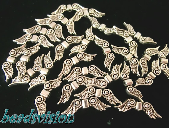 10 Engelsflügel Herz 24x7mm Perlen Spacer Schutzengel Flügel Schmuck