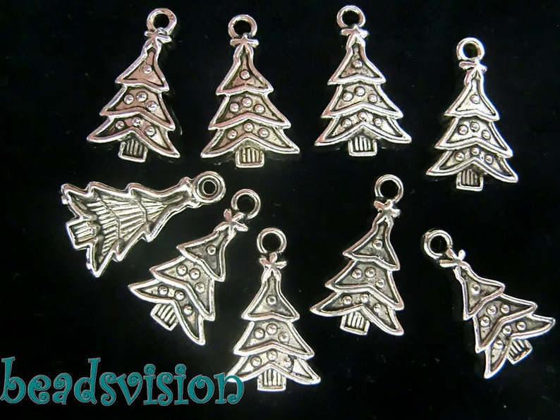 Breloques pendentif arbre de noël couleur argent antique, arbre de noël S251 image 1