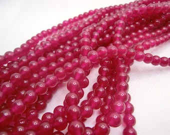 Jade fuchsia balls 6 mm 1 strand of round beads for threading