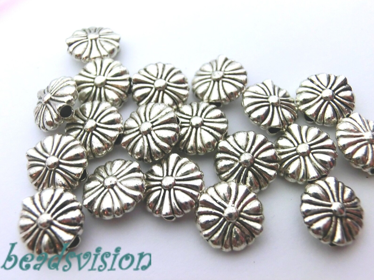 50 Spacer Flower Spacer Metal Color Antique Silver S109 Etsy Ireland