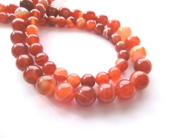 Agate 6/8 mm rouge blanc rayures perles rondes bijoux perles pierres précieuses 1 brin