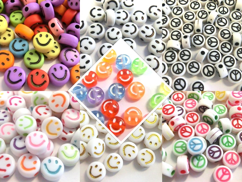 Smiley Beads Happy Beads 50-200 Pieces Peace Sign image 1