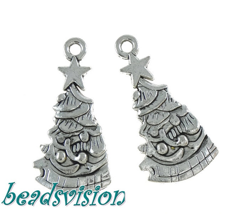 10/30 Charms Fir Tree 26x13mm Christmas Tree Pendant Color Antique Silver Metal S566 image 1