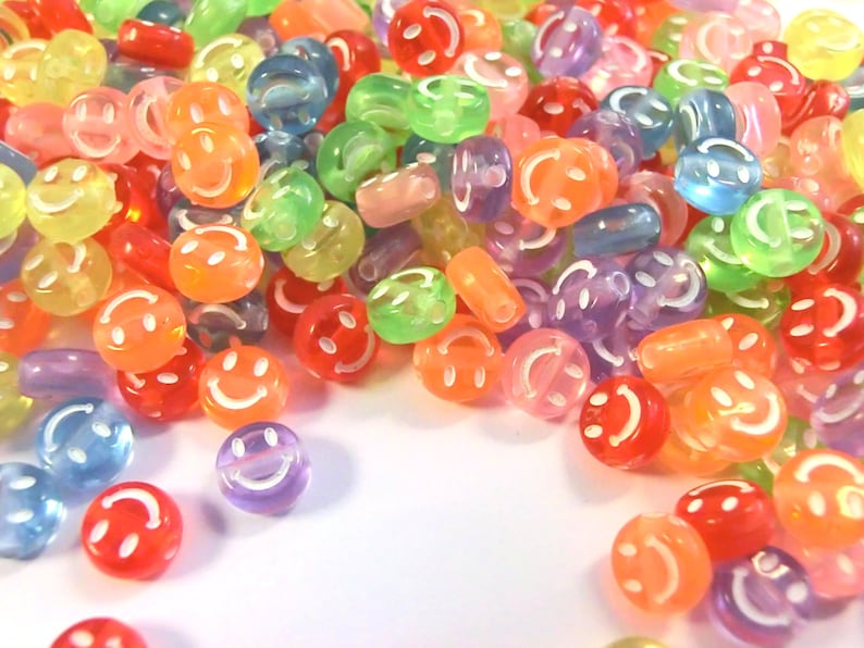 Smiley Beads Happy Beads 50-200 Pieces Peace Sign Mix bunt weiß #41