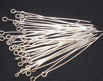 Eye pins 40 mm color silver 100 pins eye pins #S345