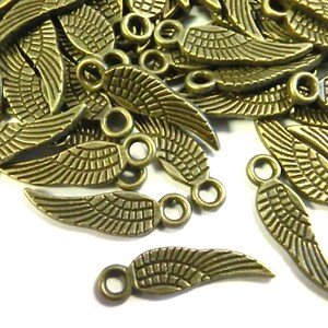 100 WINGS pendant angel wings 17 x 5 mm charms color choice silver antique silver gold and bronze angel spacer lucky charm metal Bronze #S548