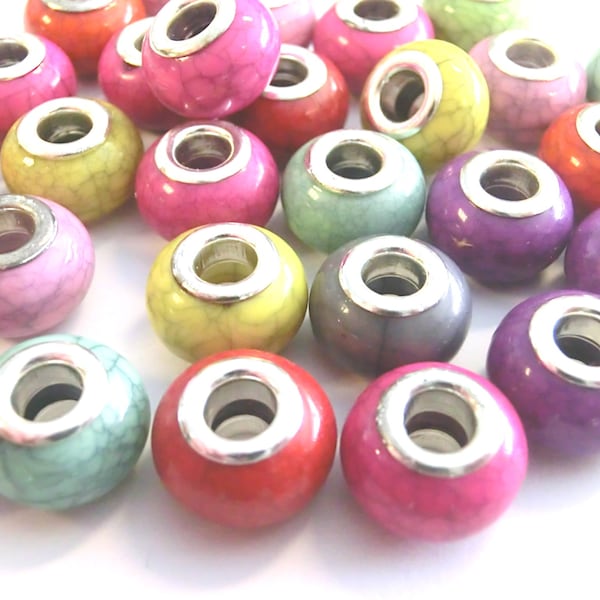 20 large hole beads 14 x 9 mm rondelle acrylic beads European beads turquoise imitation #9
