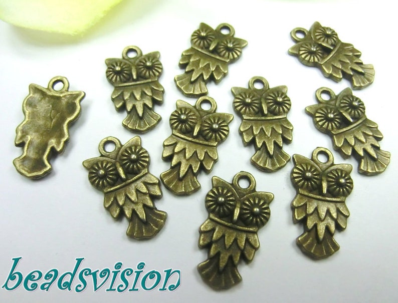 10-40 Anhänger Charms Eule Farbe bronze Metall 20mm S539 画像 1