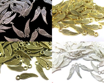 100 WINGS pendant angel wings 17 x 5 mm charms color choice silver antique silver gold and bronze angel spacer lucky charm metal