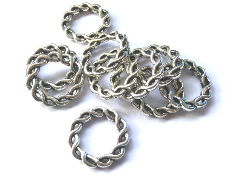 10/50 Braided Rings 21mm Color Antique Silver Connectors Metal Rings Round S552 image 1