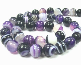 Agate 6 mm couleurs lilas boules rayées perles rondes 1 brin violet